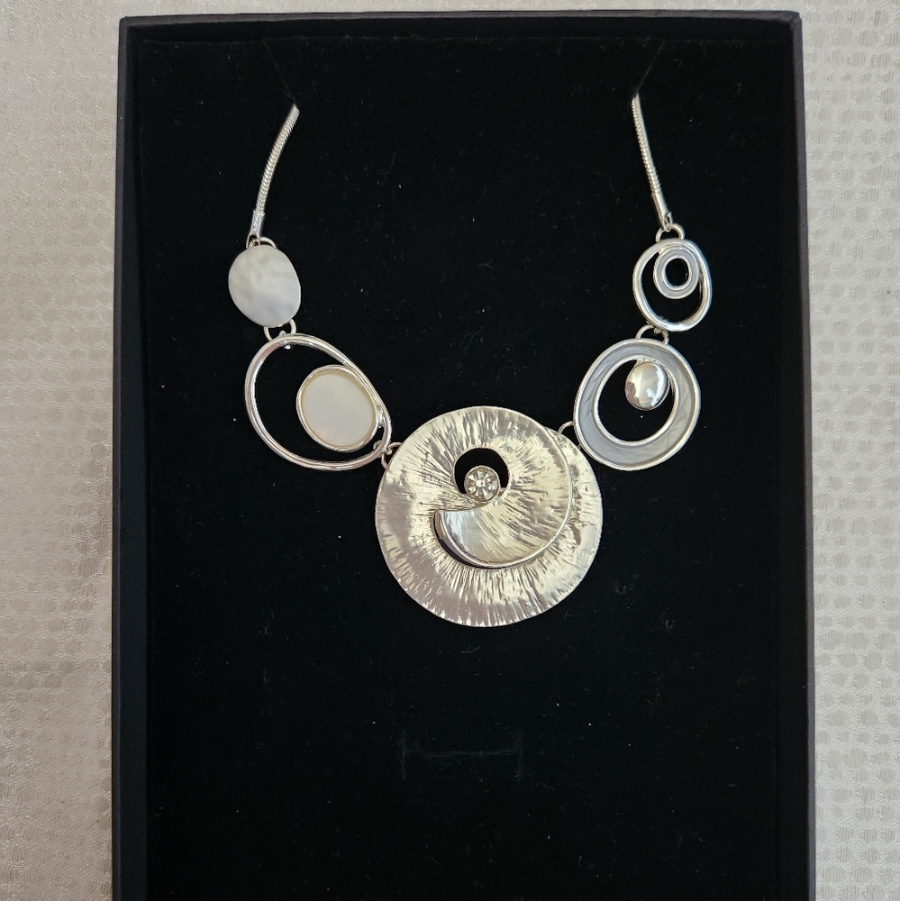 Silver And Mother Of Pearl Handmade Statement Necklace